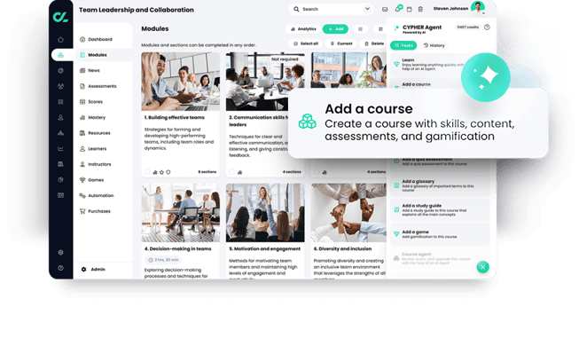 CYPHER platform UI showing a course and AI course creation option