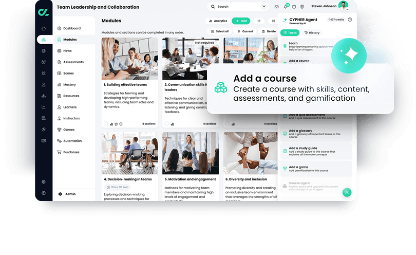 CYPHER platform UI showing a course and AI course creation option