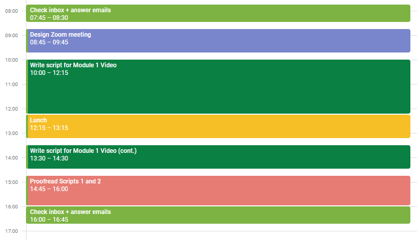 Time block calendar example