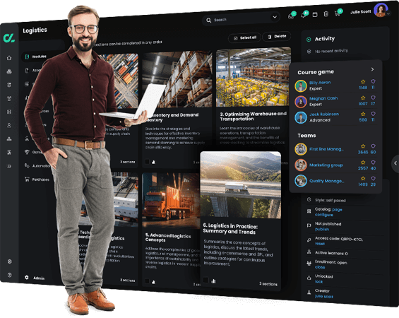 A man standing next to the CYPHER Learning UI
